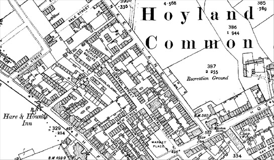 Figure 2: Hoyland Common, a settlement with a dense irregular pattern of housing including some back-to-back properties that have since been demolished.