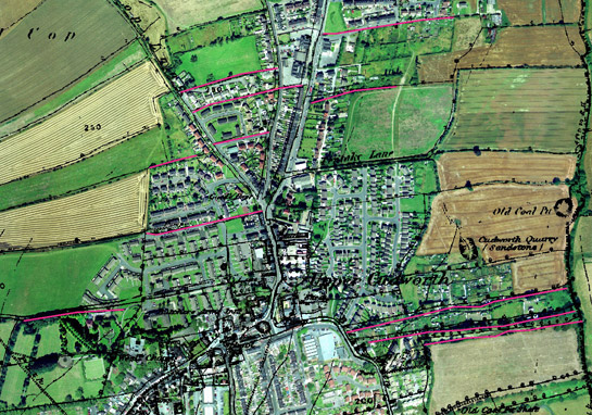 Figure 4: Upper Cudworth - Some strip field boundaries are fossilised within the ‘Planned Industrial Settlements’ zone (emphasised in pink)