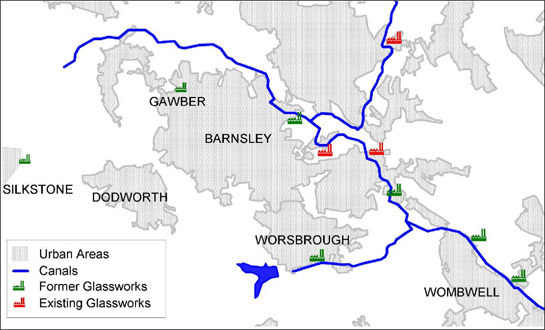 Figure 3: Former and existing glassworks in Barnsley