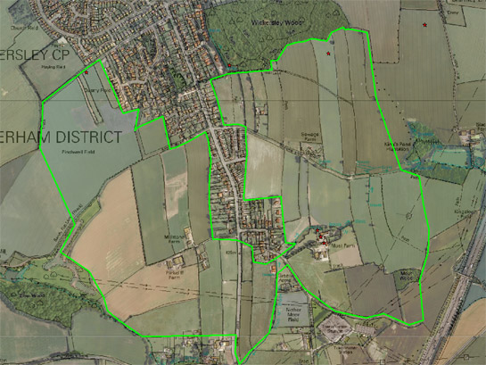 Figure 2: The ‘Kingsforth Field Strips, Wickersley’ character area shows a clear semi-regular pattern of narrow curving fields indicative of the piecemeal enclosure of former open fields.  The eastern part of this area has been subject to less 20th century boundary loss