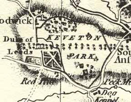 Figure 4: Left- ‘Kiveton Park’ as depicted by Jefferys in 1775 and; Right – the ‘Kiveton Park’ character area as shown on the 1851 6 inch OS mapping.  Since 1851 most of the internal boundaries within the park boundary have been removed