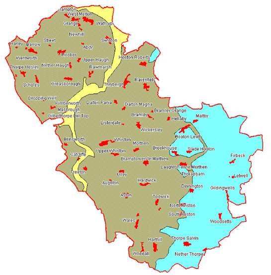 Figure 1: Nucleated Rural Settlements in Rotherham in relation to underlying geology.