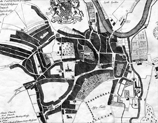 Ralph Gosling’s map of Sheffield shows the extent of the town by 1737