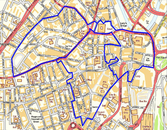 shows the Character Areas making up     the ‘Historic Core Zone’, which closely corresponds to this early     town. Outside this zone the urban character of the city centre has developed     since the mid 18th century