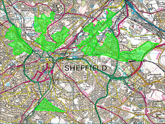 Figure 2: The distribution of this zone corresponds to the first areas developed with terraced housing outside the city centre © SYAS based on Ordnance Survey mapping © Crown Copyright, All Rights Reserved, Sheffield City Council 100018816. 2008  