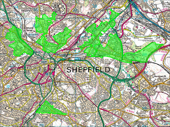 Figure 2: The distribution of this zone corresponds to the first areas developed with terraced housing outside the city centre © SYAS based on Ordnance Survey mapping © Crown Copyright, All Rights Reserved, Sheffield City Council 100018816. 2008