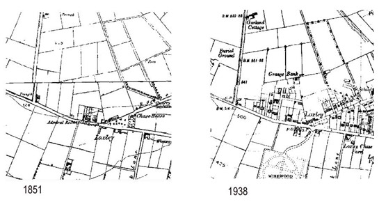 Text Box: Figure 5: Comparison of these extracts of mapping show how early twentieth century suburbanisation on the edge of the former Loxley Common subdivided and fossilised straight sided enclosures first defined by surveyor of the Parliamentary Enclosure Award.